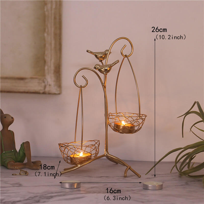 Golden Iron Art Lotus Flower and Bird Shape Candle Holder for Wedding, Christmas, Dining Table, Party, Home Decor