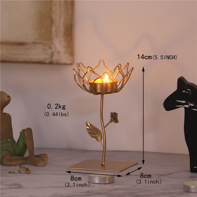 Golden Iron Art Lotus Flower and Bird Shape Candle Holder for Wedding, Christmas, Dining Table, Party, Home Decor