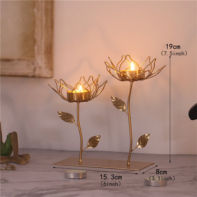 Golden Iron Art Lotus Flower and Bird Shape Candle Holder for Wedding, Christmas, Dining Table, Party, Home Decor