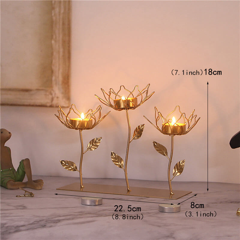 Golden Iron Art Lotus Flower and Bird Shape Candle Holder for Wedding, Christmas, Dining Table, Party, Home Decor