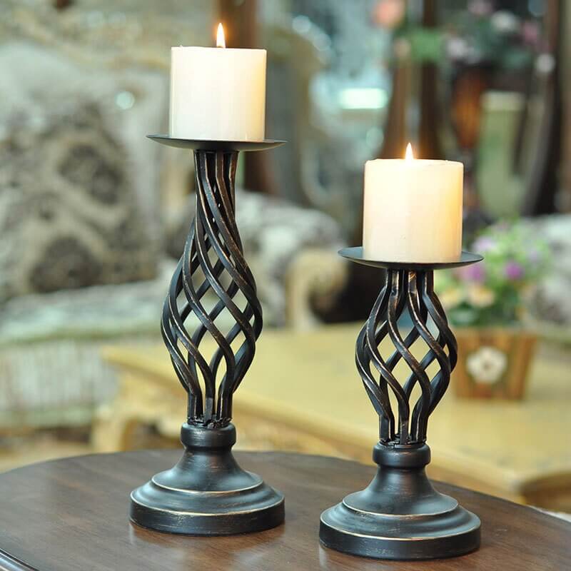 Iron Classical Pillar Candlestick Ornaments for Living Room Wedding Decoration