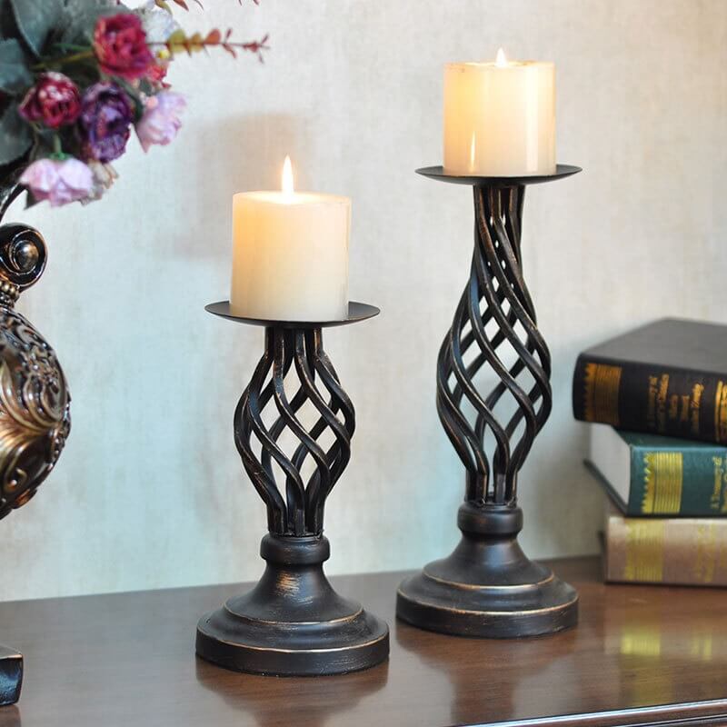 Iron Classical Pillar Candlestick Ornaments for Living Room Wedding Decoration