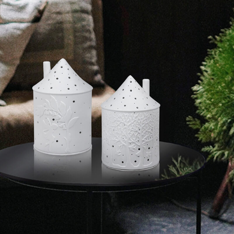 Ceramic House Shape Candle Holder for Home Bedroom Decor, Christmas Housewarming Gift