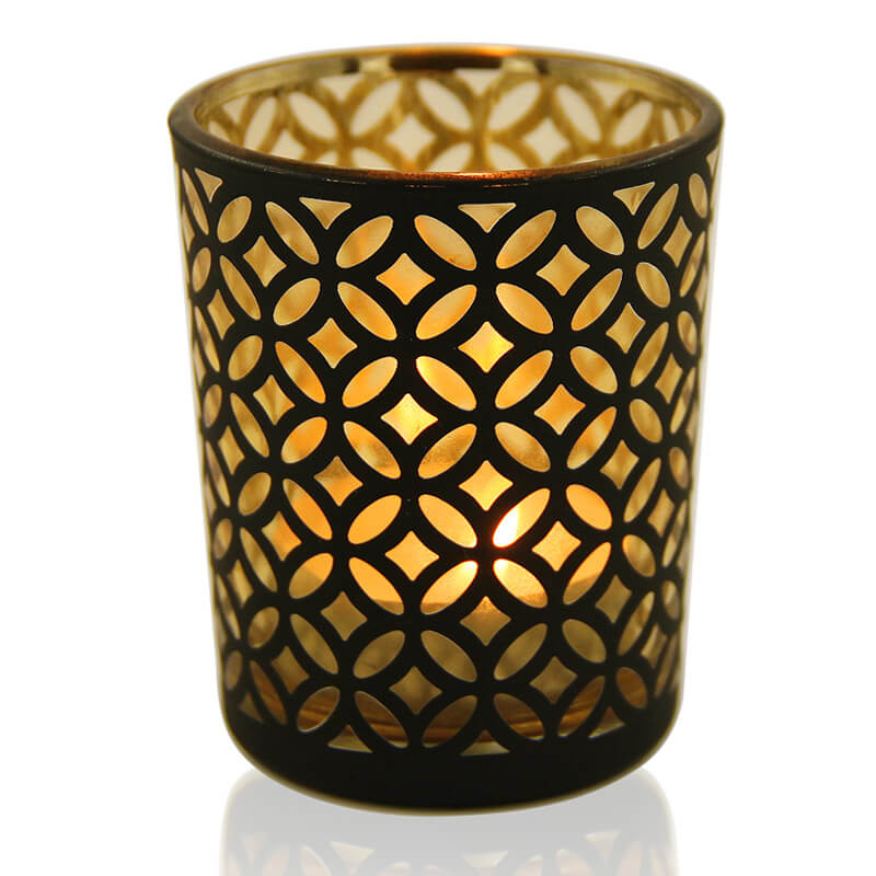 Simple Modern Black Gold Geometric Pattern Glass Candle Holder