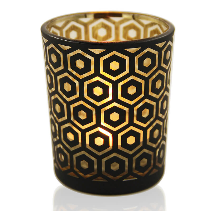 Simple Modern Black Gold Geometric Pattern Glass Candle Holder