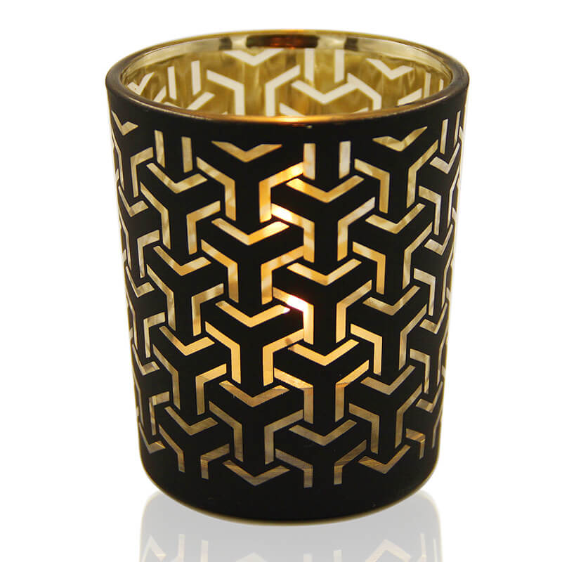 Simple Modern Black Gold Geometric Pattern Glass Candle Holder