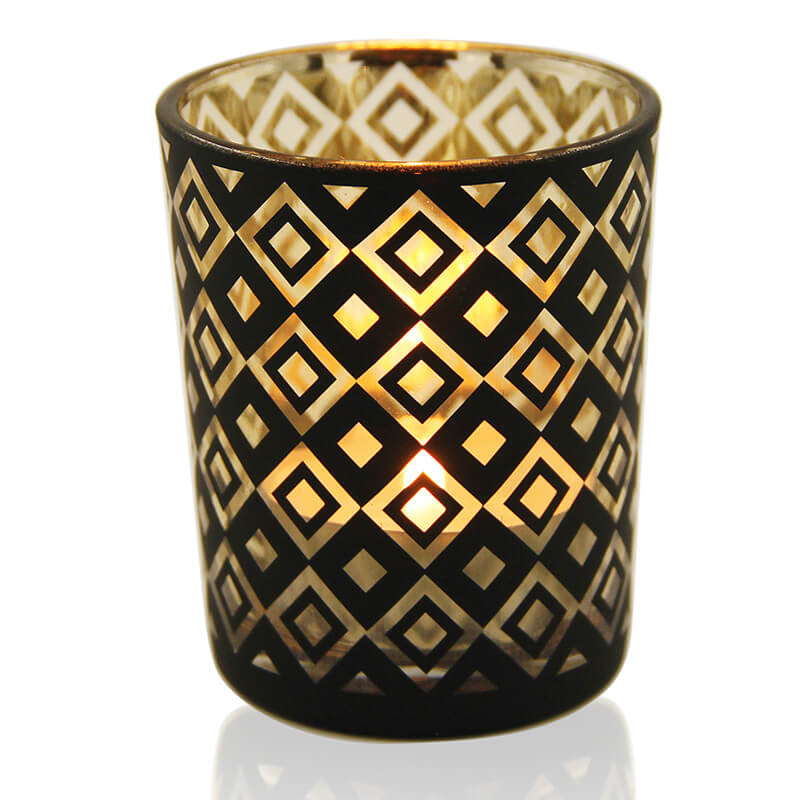 Simple Modern Black Gold Geometric Pattern Glass Candle Holder