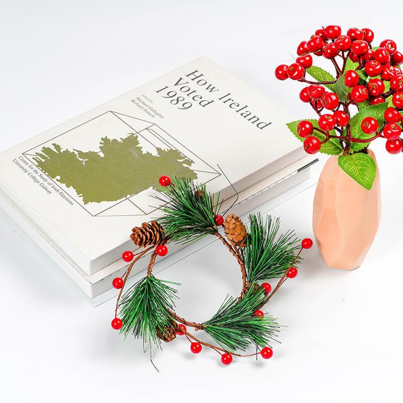 Graduation Decoration Red Fruit Pine Cone Pine Needle DIY Floral Christmas Wreath Candle Ring