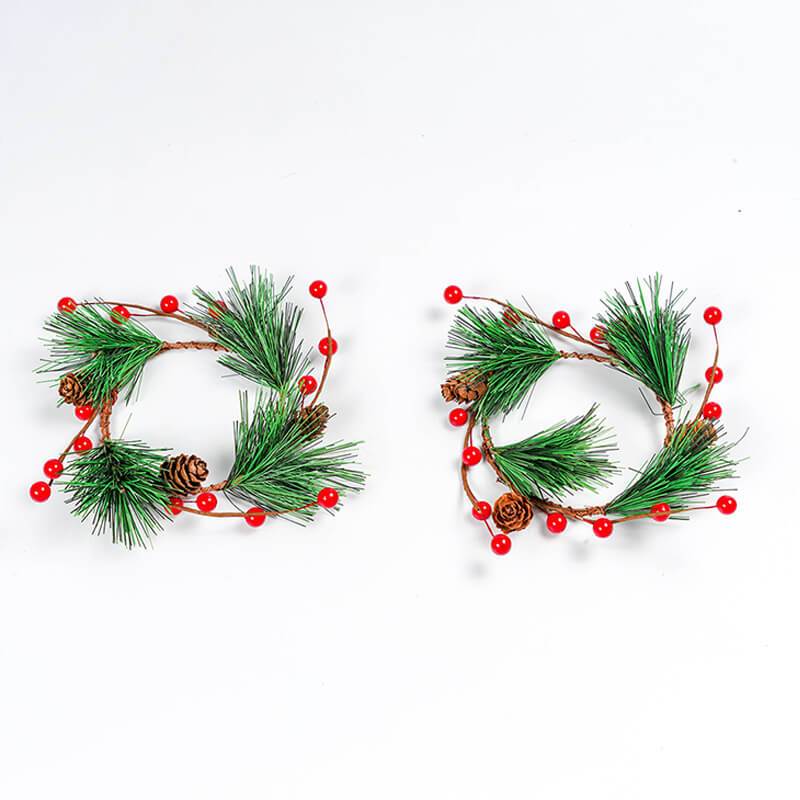 Graduation Decoration Red Fruit Pine Cone Pine Needle DIY Floral Christmas Wreath Candle Ring