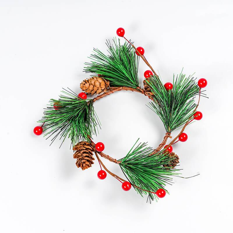 Graduation Decoration Red Fruit Pine Cone Pine Needle DIY Floral Christmas Wreath Candle Ring