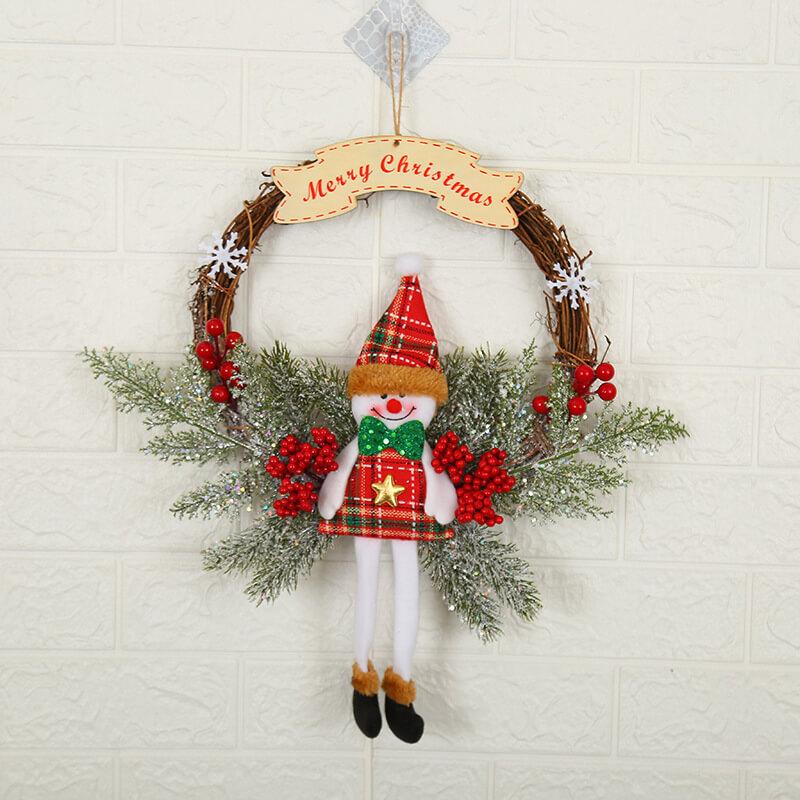 Christmas Doll Rattan Wreath Door/Wall Decor