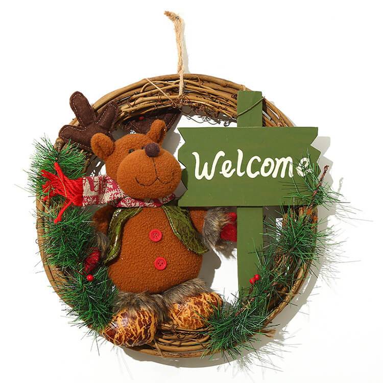 Christmas Rattan Hanging Wreath Christmas Wreaths for Front Door Santa Snowman Deer Christmas Wreath