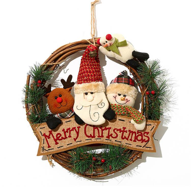 Christmas Rattan Hanging Wreath Christmas Wreaths for Front Door Santa Snowman Deer Christmas Wreath