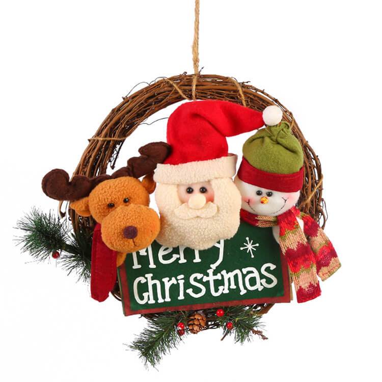 Christmas Rattan Hanging Wreath Christmas Wreaths for Front Door Santa Snowman Deer Christmas Wreath