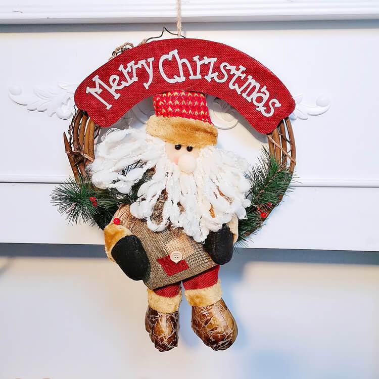 Christmas Rattan Hanging Wreath Christmas Wreaths for Front Door Santa Snowman Deer Christmas Wreath