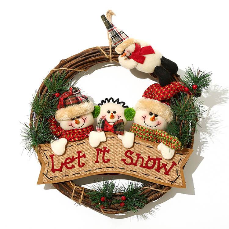 Christmas Rattan Hanging Wreath Christmas Wreaths for Front Door Santa Snowman Deer Christmas Wreath