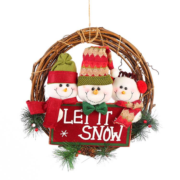 Christmas Rattan Hanging Wreath Christmas Wreaths for Front Door Santa Snowman Deer Christmas Wreath