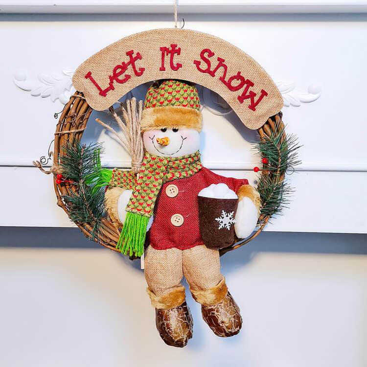 Christmas Rattan Hanging Wreath Christmas Wreaths for Front Door Santa Snowman Deer Christmas Wreath