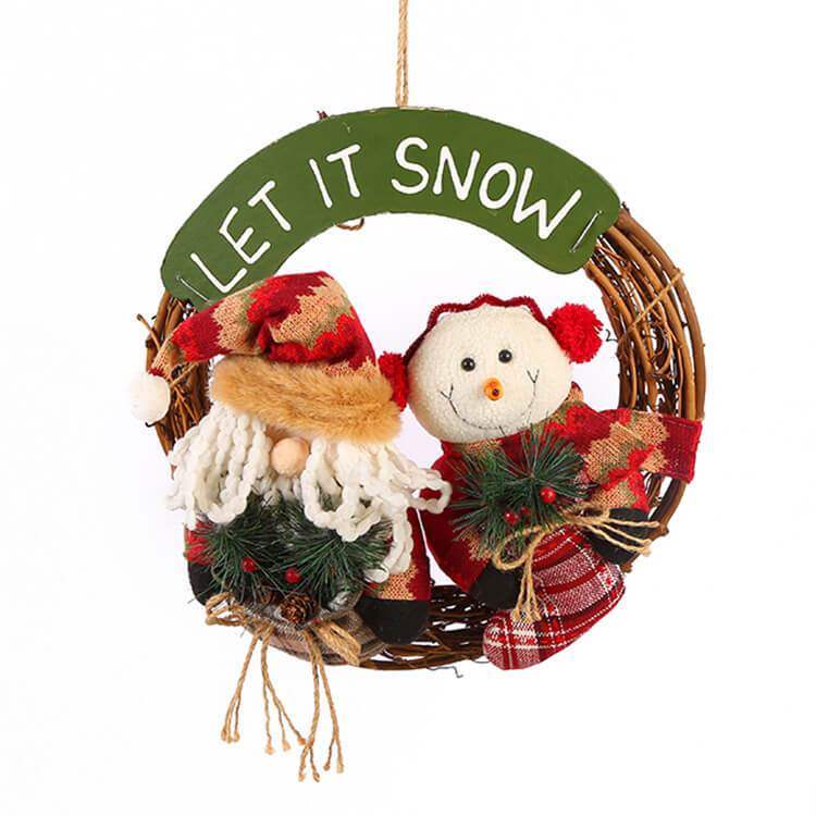 Christmas Rattan Hanging Wreath Christmas Wreaths for Front Door Santa Snowman Deer Christmas Wreath