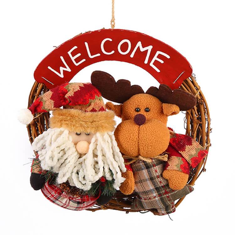 Christmas Rattan Hanging Wreath Christmas Wreaths for Front Door Santa Snowman Deer Christmas Wreath