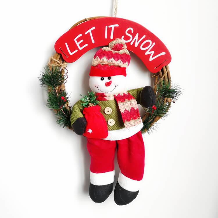 Christmas Rattan Hanging Wreath Christmas Wreaths for Front Door Santa Snowman Deer Christmas Wreath