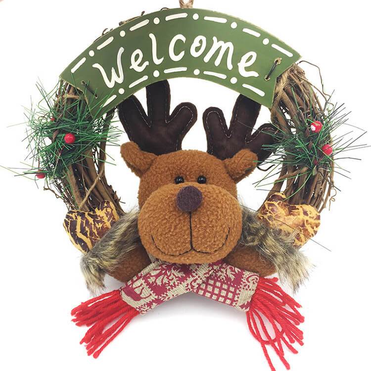 Christmas Wreaths Santa Claus Snowman Deer Rattan Hanging Wreath Christmas Decorations