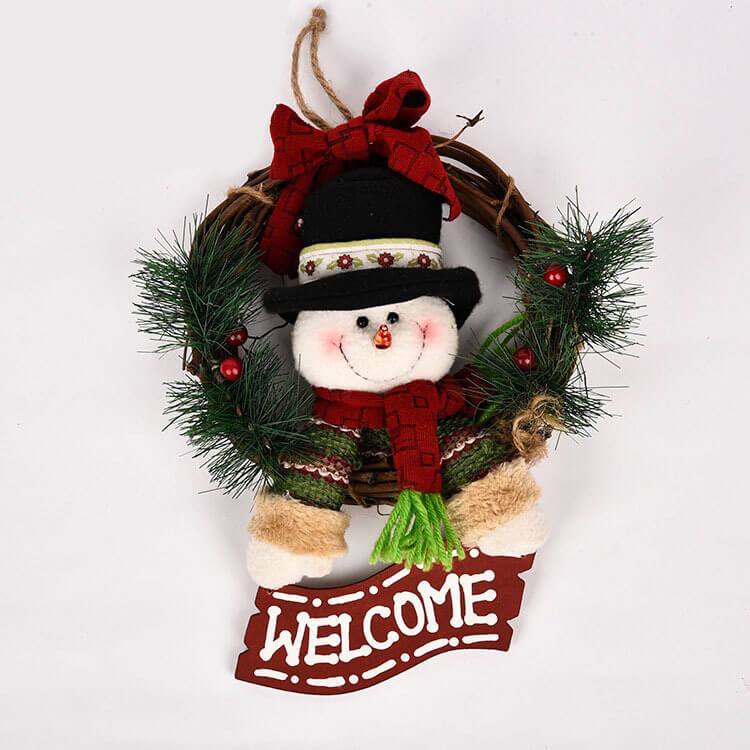 Christmas Wreaths Santa Claus Snowman Deer Rattan Hanging Wreath Christmas Decorations