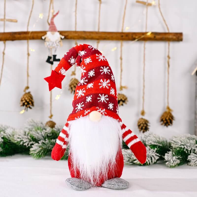 Christmas Decoration 2Pcs Five-pointed Star Snowflake Knitted Hat Faceless Doll Standing Doll