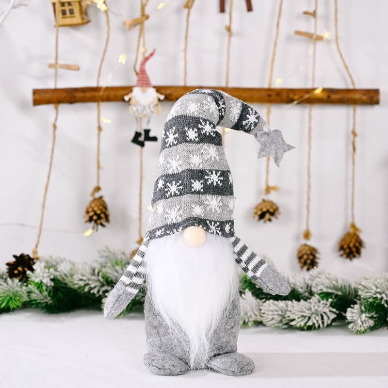 Christmas Decoration 2Pcs Five-pointed Star Snowflake Knitted Hat Faceless Doll Standing Doll