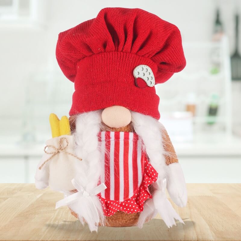 Christmas Decoration 2Pcs Christmas Red Knitted Chef Hat Faceless Doll Standing Doll