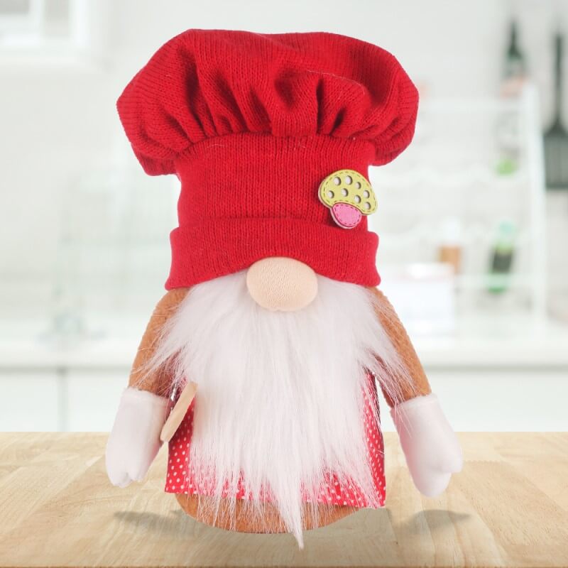 Christmas Decoration 2Pcs Christmas Red Knitted Chef Hat Faceless Doll Standing Doll