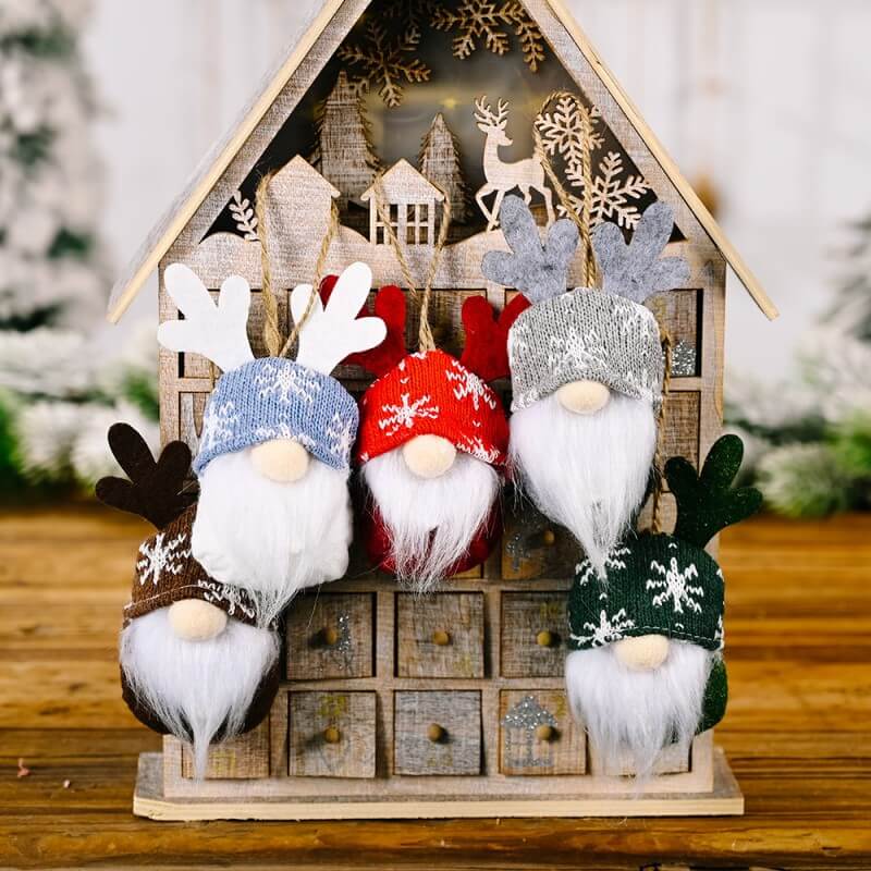 5 Pieces Christmas Knitted Antlers Gnomes Ornaments Decoration Faceless Doll Christmas Tree Decoration