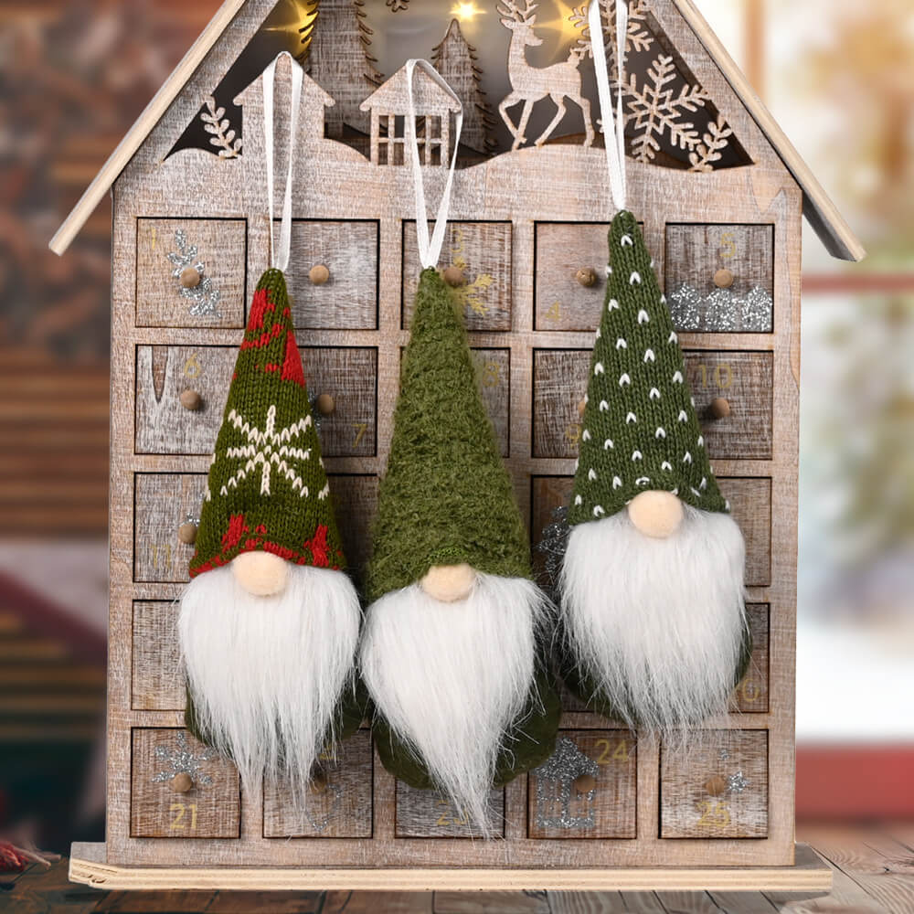 3 Pieces Green Christmas Gnomes Ornaments Christmas Hanging Gnomes Handmade Plush for Holiday Decor