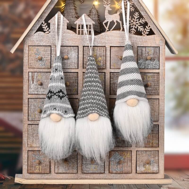 3 Pieces Grey Christmas Gnomes Ornaments Christmas Hanging Gnomes Handmade Plush for Holiday Decor