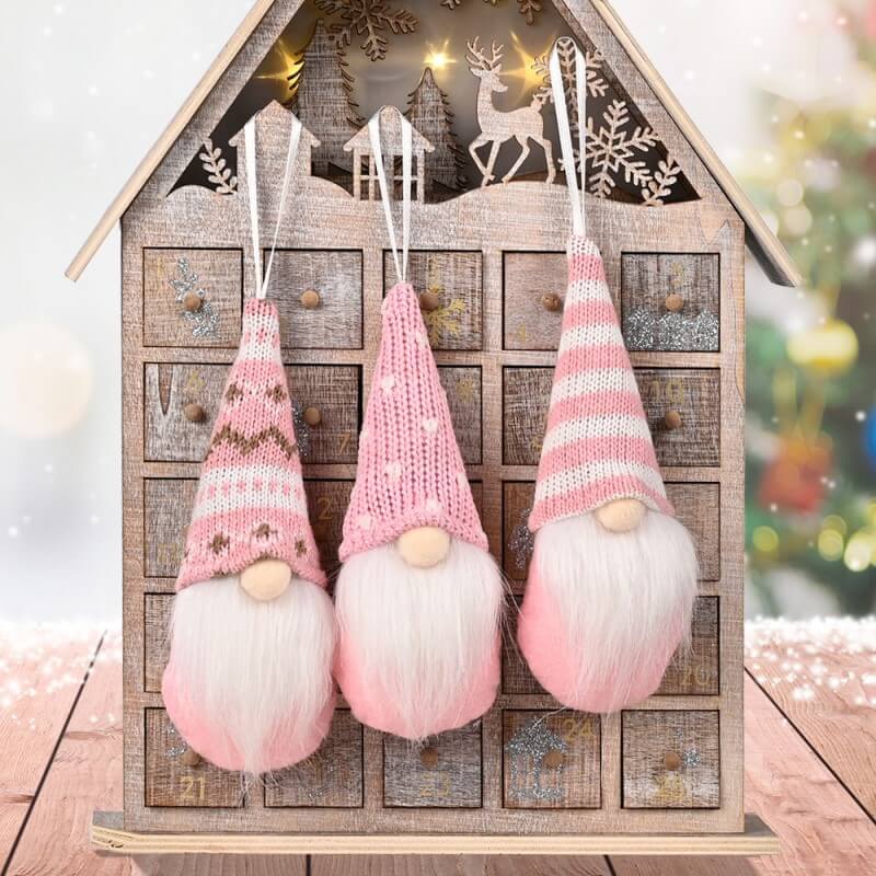 3 Pieces Pink Christmas Gnomes Ornaments Christmas Hanging Gnomes Handmade Plush for Holiday Decor