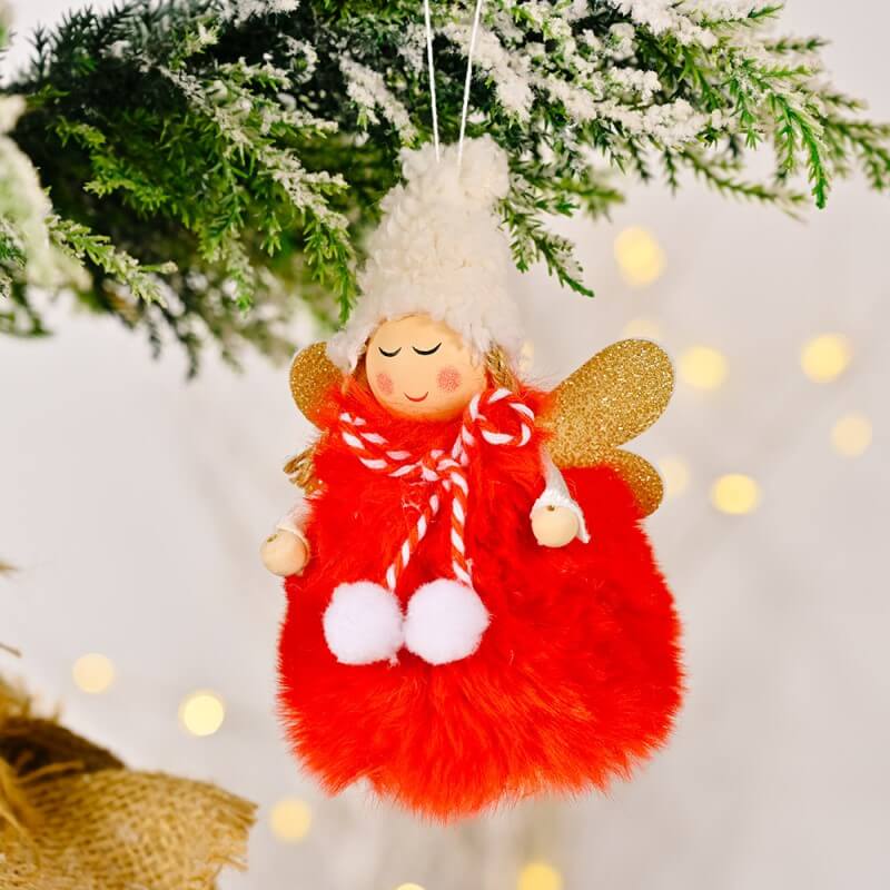 Christmas Decoration Christmas Golden Wings With Bow Ball Angel Girl Christmas Tree Hanging