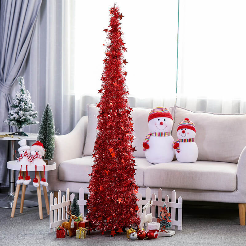 Collapsible Christmas Tree Pop-Up Tinsel Xmas Tree Artificial Christmas Trees for Holiday Xmas Decorations Home Display Office Indoor Decor