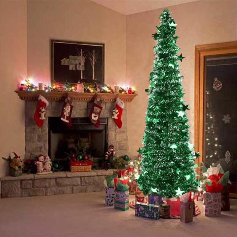 Collapsible Christmas Tree Pop-Up Tinsel Xmas Tree Artificial Christmas Trees for Holiday Xmas Decorations Home Display Office Indoor Decor