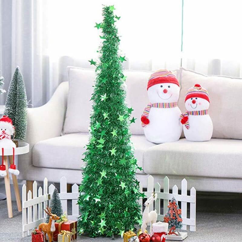 Collapsible Christmas Tree Pop-Up Tinsel Xmas Tree Artificial Christmas Trees for Holiday Xmas Decorations Home Display Office Indoor Decor