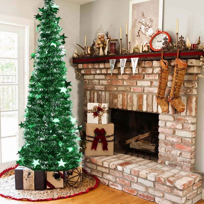 Collapsible Christmas Tree Pop-Up Tinsel Xmas Tree Artificial Christmas Trees for Holiday Xmas Decorations Home Display Office Indoor Decor