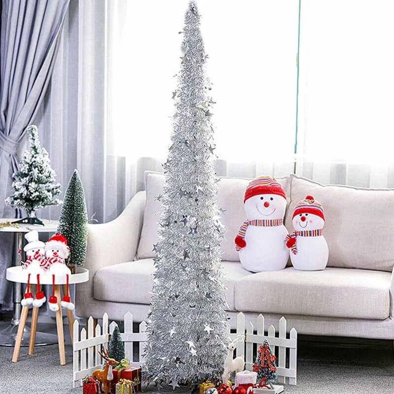 Collapsible Christmas Tree Pop-Up Tinsel Xmas Tree Artificial Christmas Trees for Holiday Xmas Decorations Home Display Office Indoor Decor