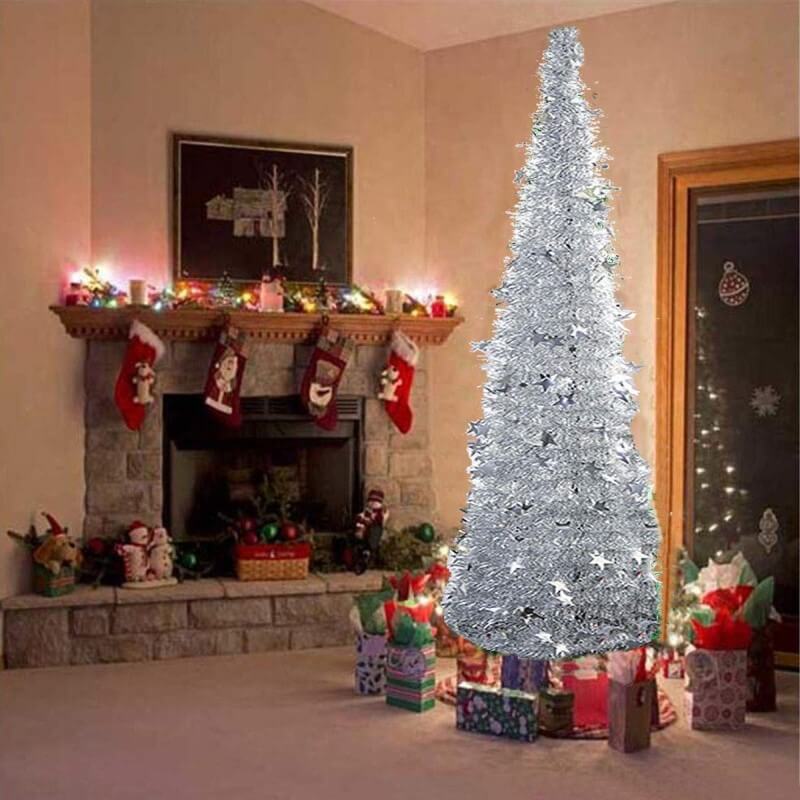 Collapsible Christmas Tree Pop-Up Tinsel Xmas Tree Artificial Christmas Trees for Holiday Xmas Decorations Home Display Office Indoor Decor