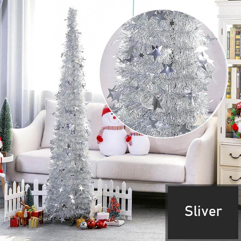 Collapsible Christmas Tree Pop-Up Tinsel Xmas Tree Artificial Christmas Trees for Holiday Xmas Decorations Home Display Office Indoor Decor