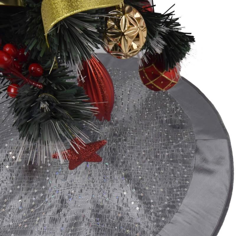 Sparkle Glitter Sequin Center,Faux Silk Satin Border Christmas Tree Skirt ,Christmas Holiday Party Decorations