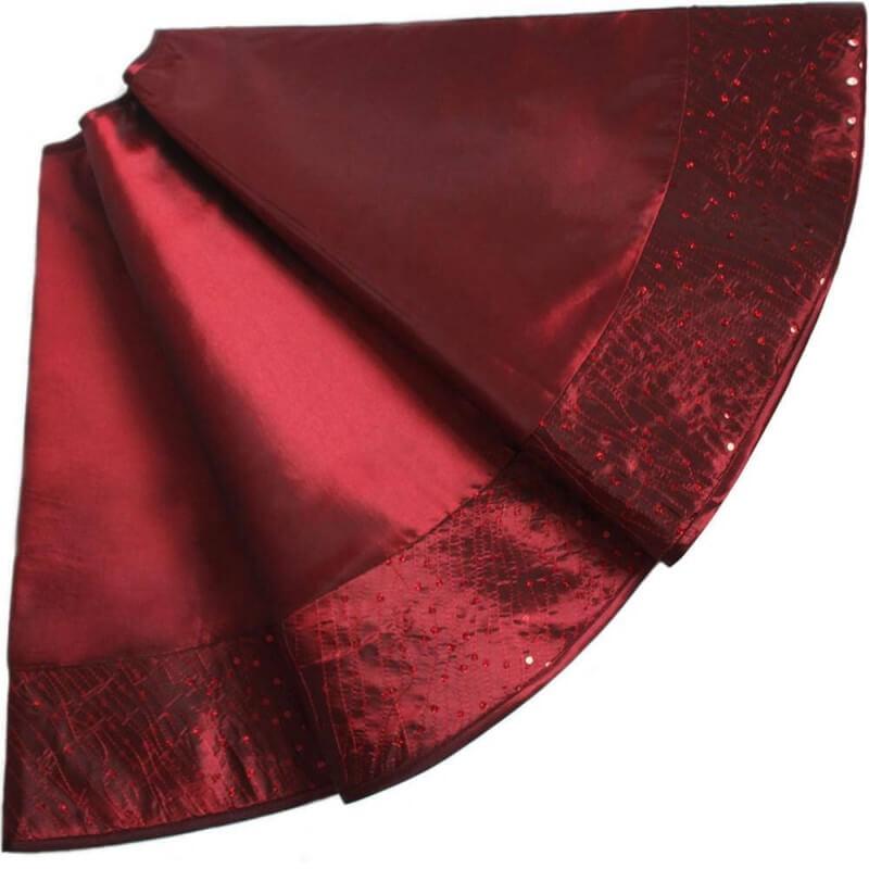 Faux Silk Satin Center, Sparkle Glitter Sequin Border Christmas Tree Skirt, Christmas Tree Decoration