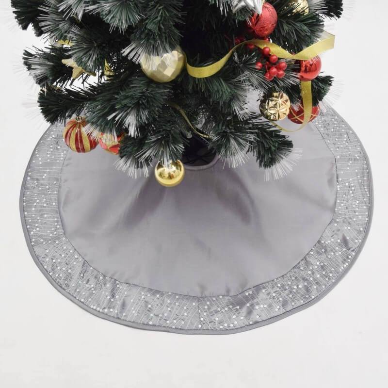 Faux Silk Satin Center, Sparkle Glitter Sequin Border Christmas Tree Skirt, Christmas Tree Decoration