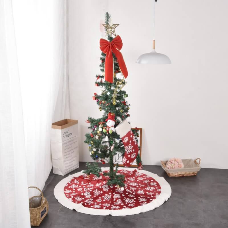 Red Christmas Tree Skirt ,Soft Plush Tree Skirts Snow Tree Skirt for Winter Theme Decorations