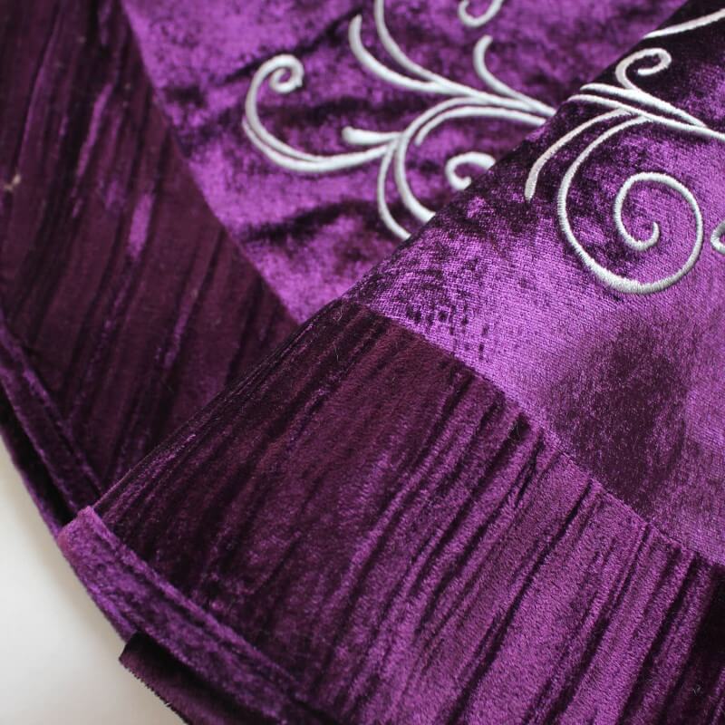 Purple Velvet Flower Embroidered Center, Pleat Luxurious Velvet Border,Chritmas Tree Skirt,Christmas Holiday Party Decorations