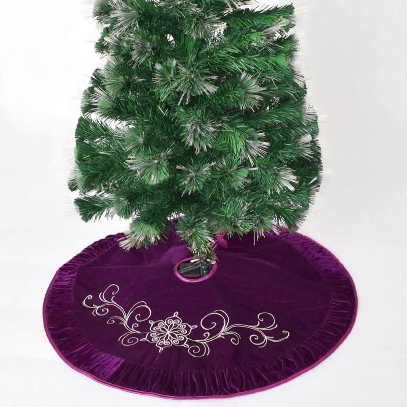 Purple Velvet Flower Embroidered Center, Pleat Luxurious Velvet Border,Chritmas Tree Skirt,Christmas Holiday Party Decorations