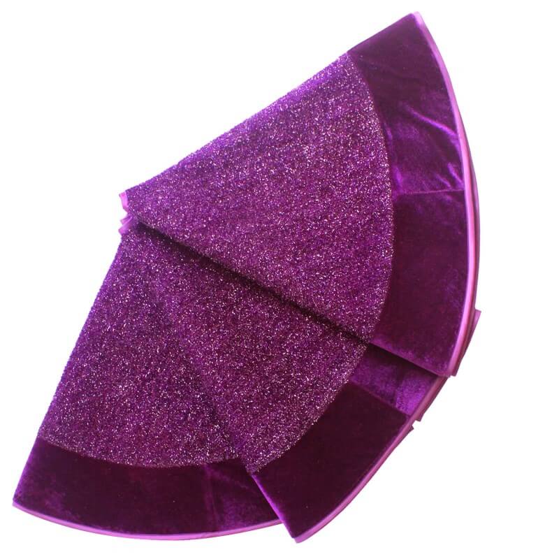 Purple Bright Silk Cloth Christmas Tree Skirt with Purple Velvet Border Christmas Decorations